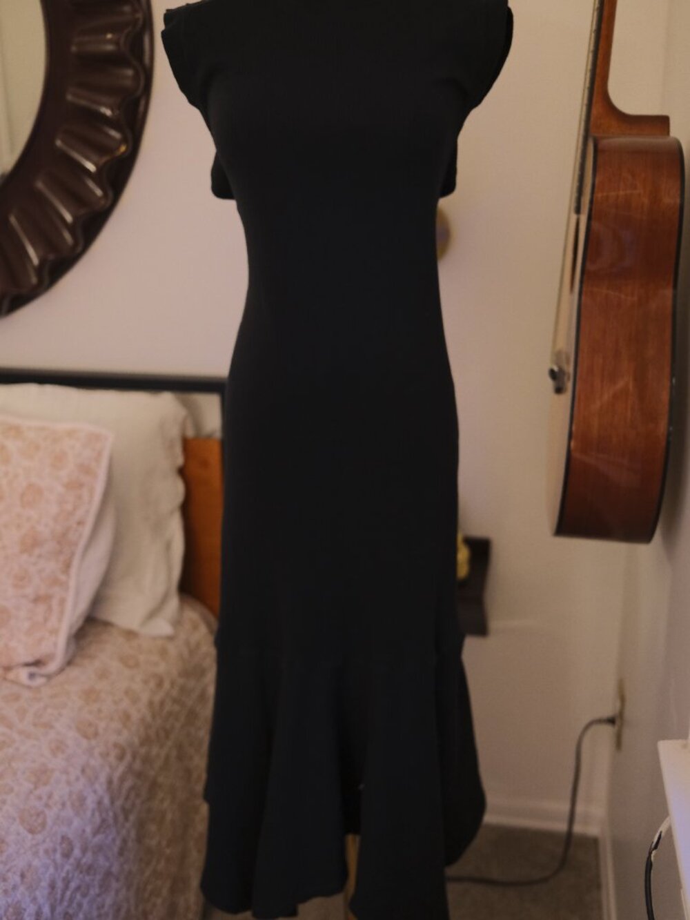 Daily Practice Black Open Back Midi Dress XS Ribbed Bodycon Minimal - Picture 2 of 4
